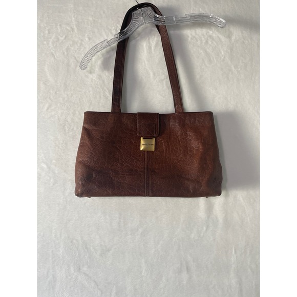 Pierre Cardin Handbags - Vtg Pierre Cardin Brown Textured Leather Shoulder Bag Gold Logo Hardware 1970's